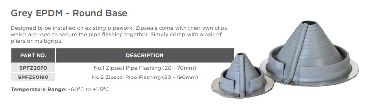 No.2 Zipseal Pipe Flashing (50mm-190mm)